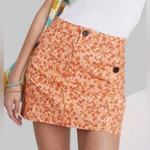 🧡 WILD FABLE Orange, Floral Print Mini-Skirt